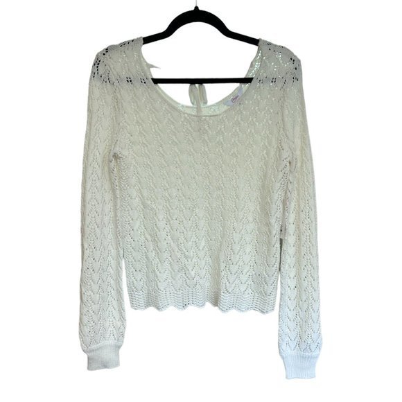 Candie's Sweaters NWT Candie's Ivory Tie-Back Pointelle Pullover Sweater S - Picture 2 of 6